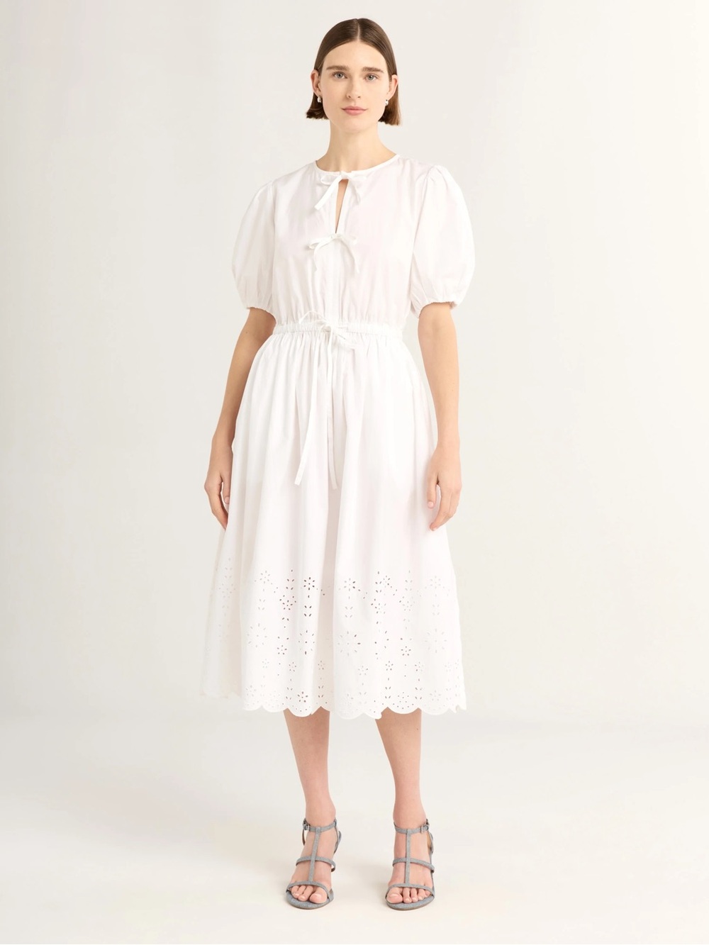 Free Assembly cotton eyelet lace puff sleeve midi dress M